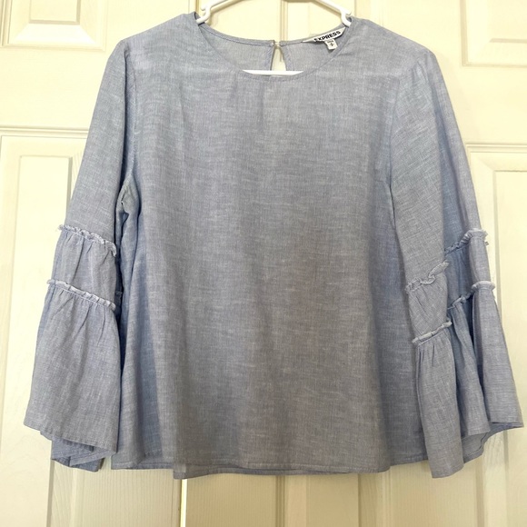 Express Blue And White Striped Bell Sleeve Blouse- Size S - Picture 7 of 14